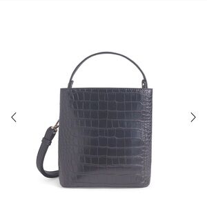 AOTA Elena Bucket Bag NWT Black Croc Embossed Vegan Leather